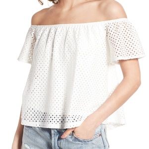 White eyelet off-shoulder top